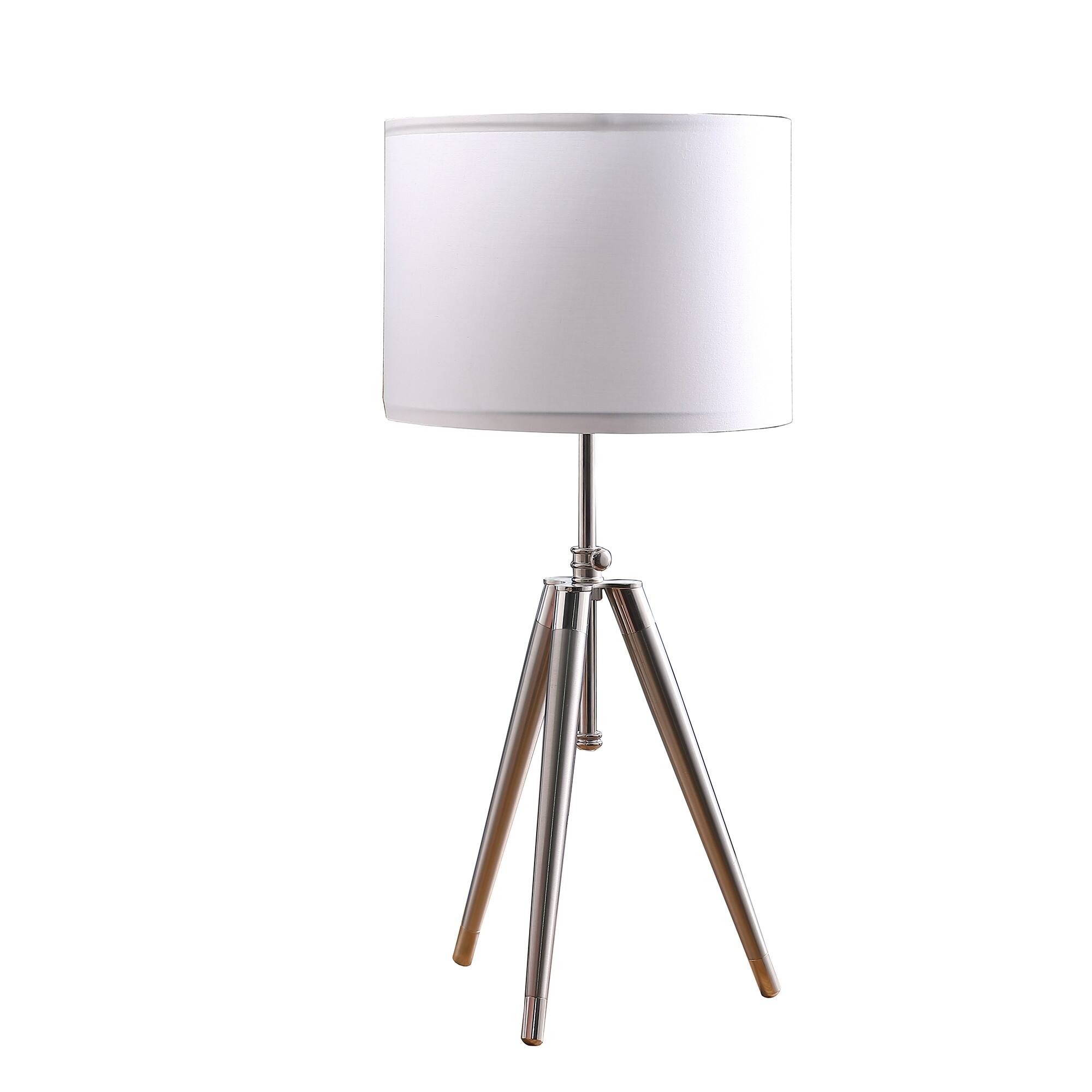 34" Silver Metal Adjustable Tripod Table Lamp With White Round Shade - Bed Bath & Beyond - 39580154